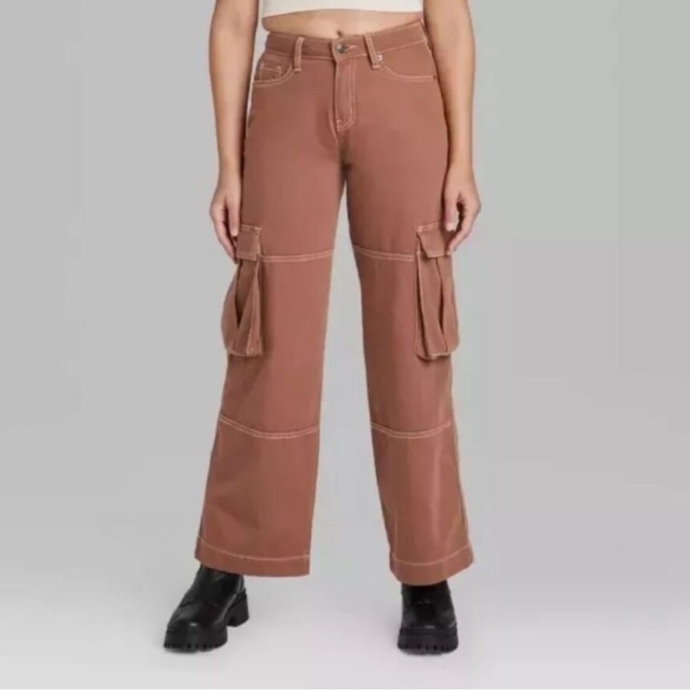 Wild Fable Brown Pants with Contrast Stitching